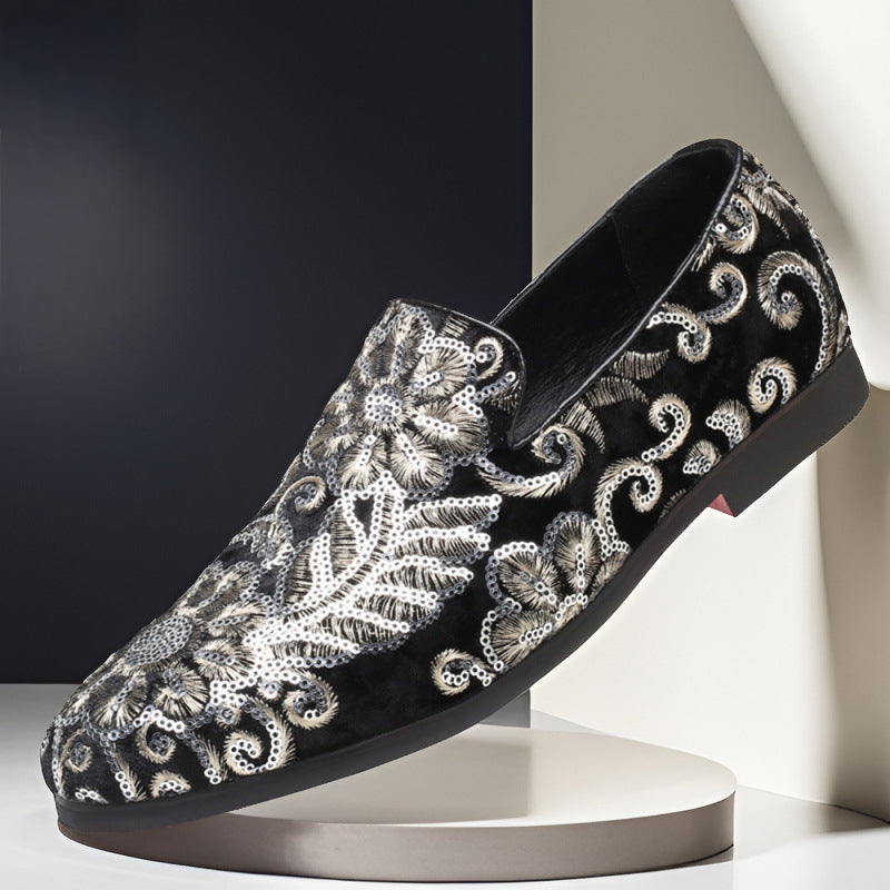 Loafers Embroidered Velvet Slip On