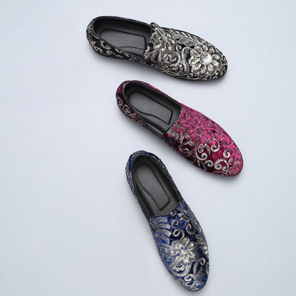 Loafers Embroidered Velvet Slip On