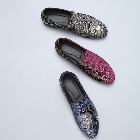 Loafers Embroidered Velvet Slip On