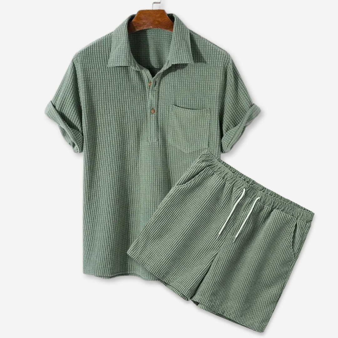 Loungewear Set Waffle Knit Polo Shorts