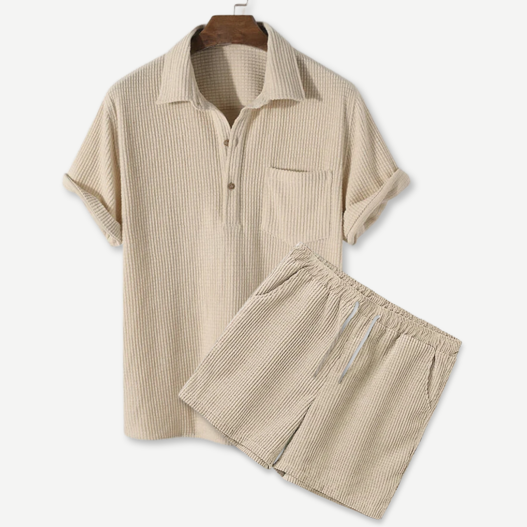 Loungewear Set Waffle Knit Polo Shorts