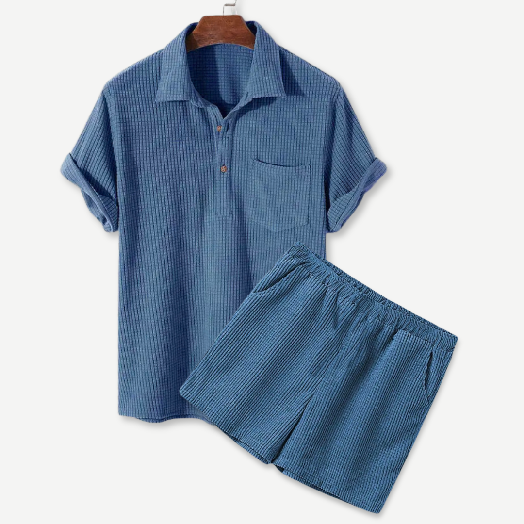 Loungewear Set Waffle Knit Polo Shorts