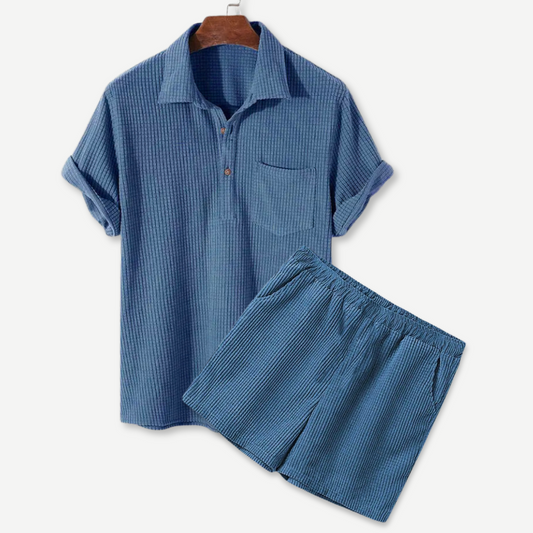Loungewear Set Waffle Knit Polo Shorts