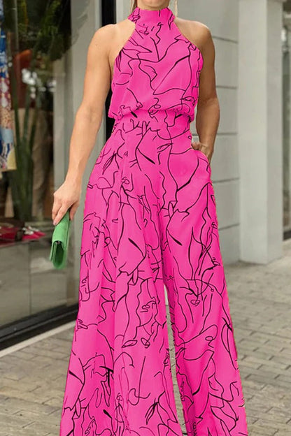 Maxi Sundress Women Halter Keyhole Line Art