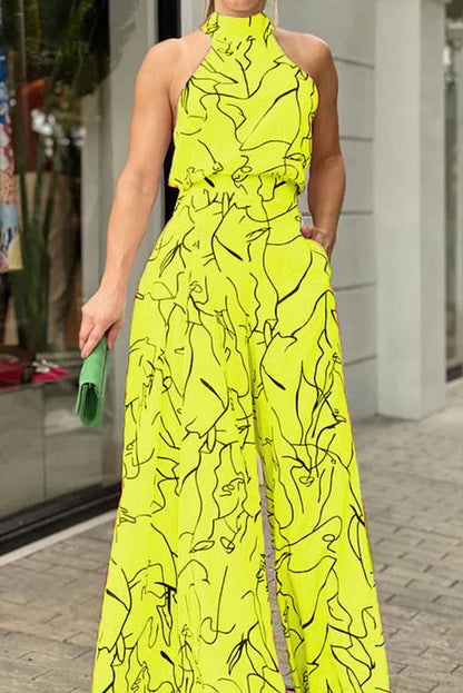 Maxi Sundress Women Halter Keyhole Line Art