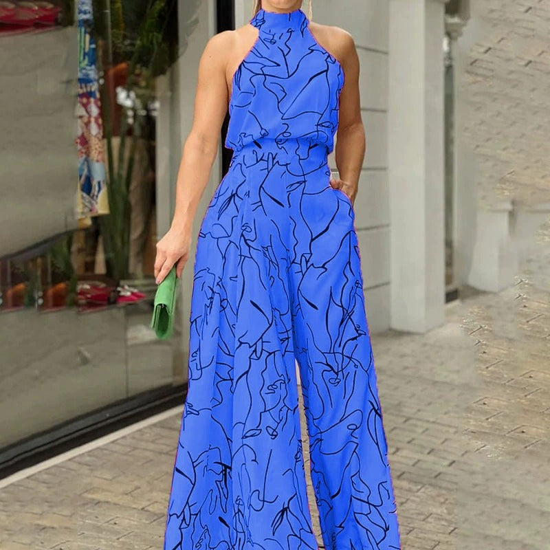Maxi Sundress Women Halter Keyhole Line Art