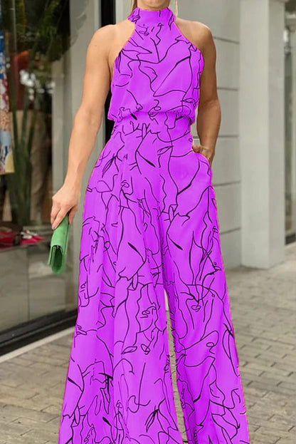 Maxi Sundress Women Halter Keyhole Line Art