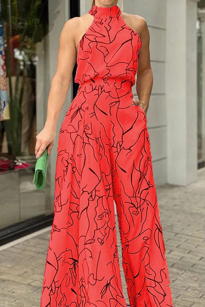 Maxi Sundress Women Halter Keyhole Line Art