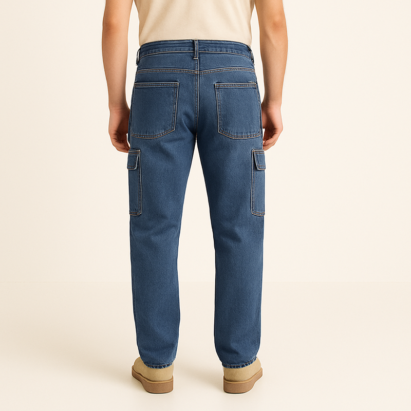 Men’s Blue Cargo Denim Jeans – Straight Fit