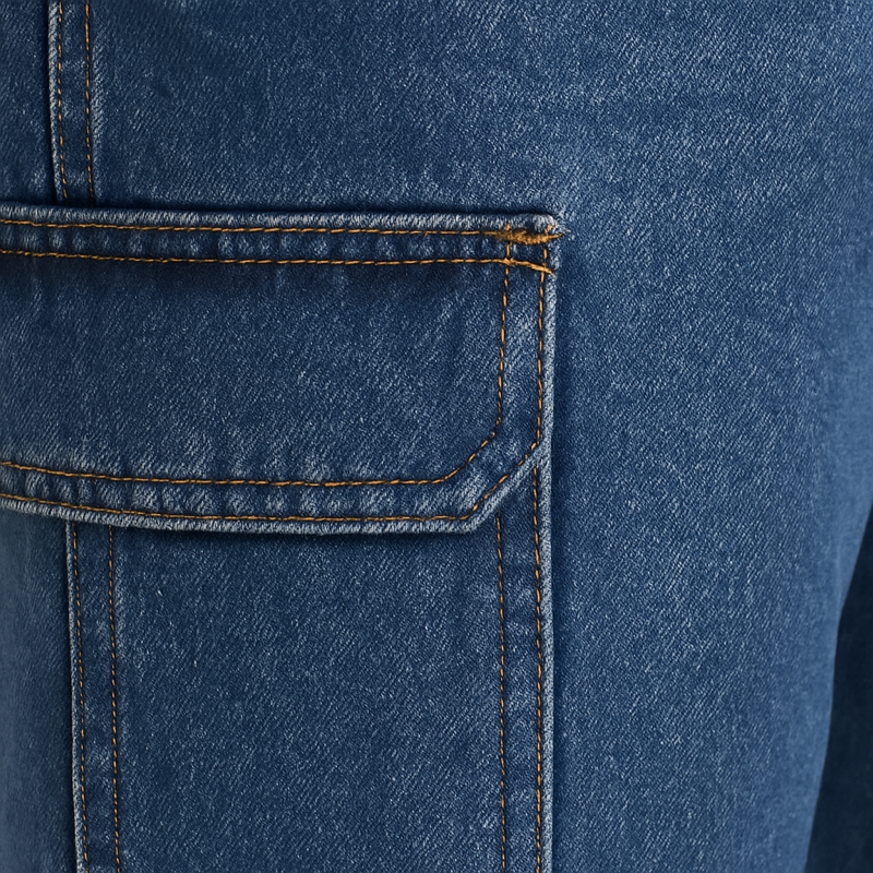 Men’s Blue Cargo Denim Jeans – Straight Fit