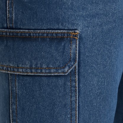 Men’s Blue Cargo Denim Jeans – Straight Fit