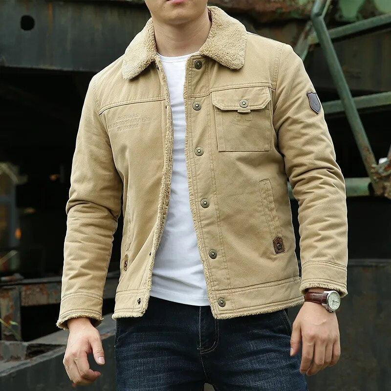 Outdoor Jacket Windproof Cotton Lined Deep Pockets
