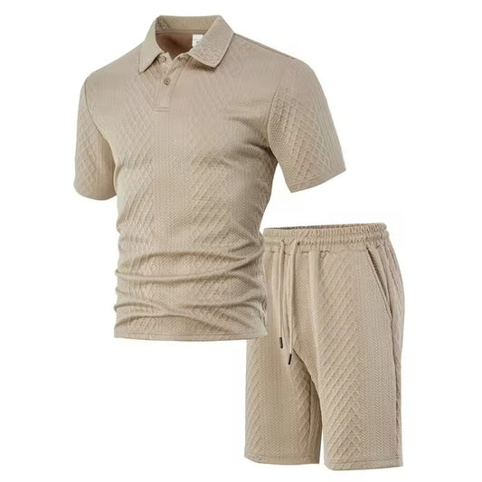Polo And Shorts Set Men's Textured Knit