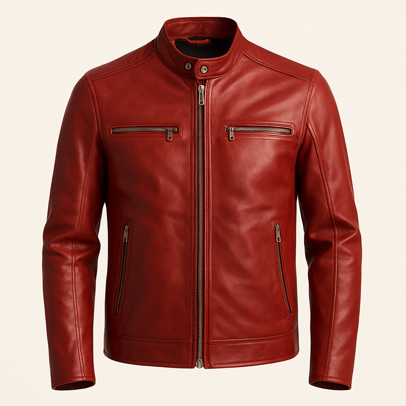 Red Leather Jacket for Men – Slim Fit