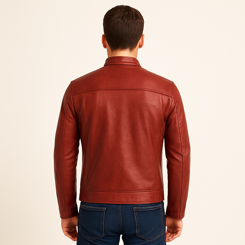Red Leather Jacket for Men – Slim Fit