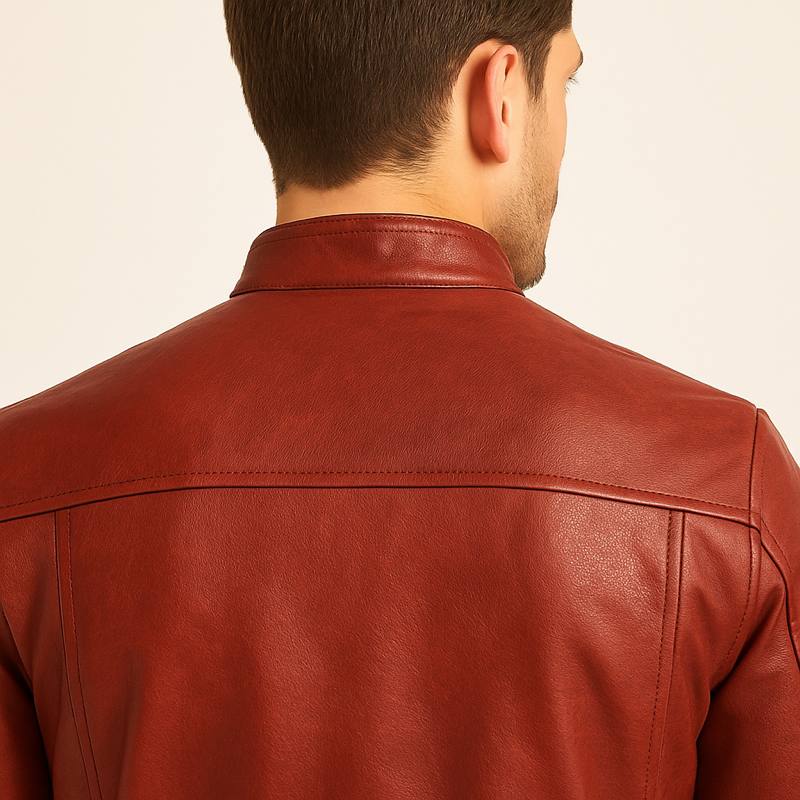 Red Leather Jacket for Men – Slim Fit