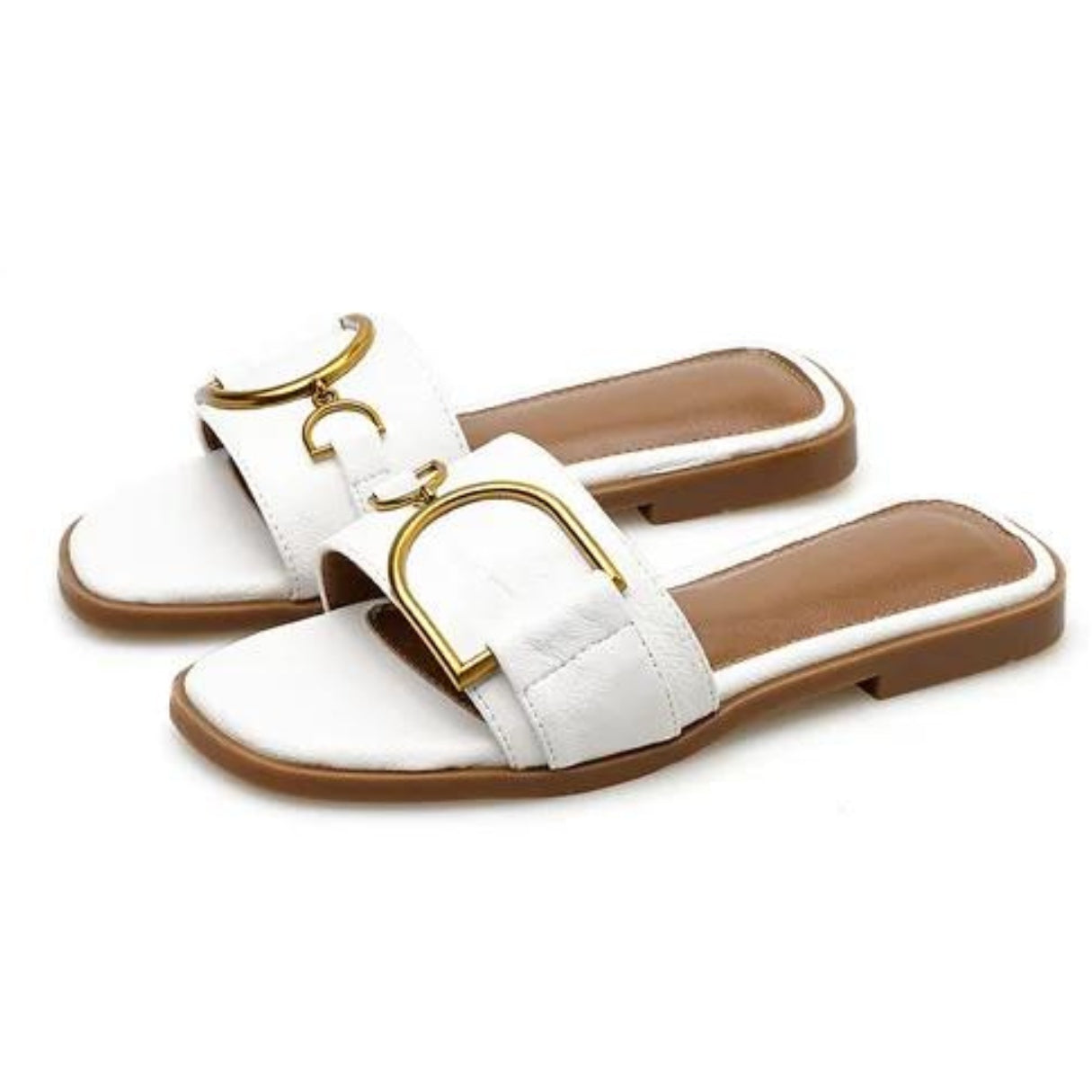 Sandals Women Leather Square Toe Flat Heel