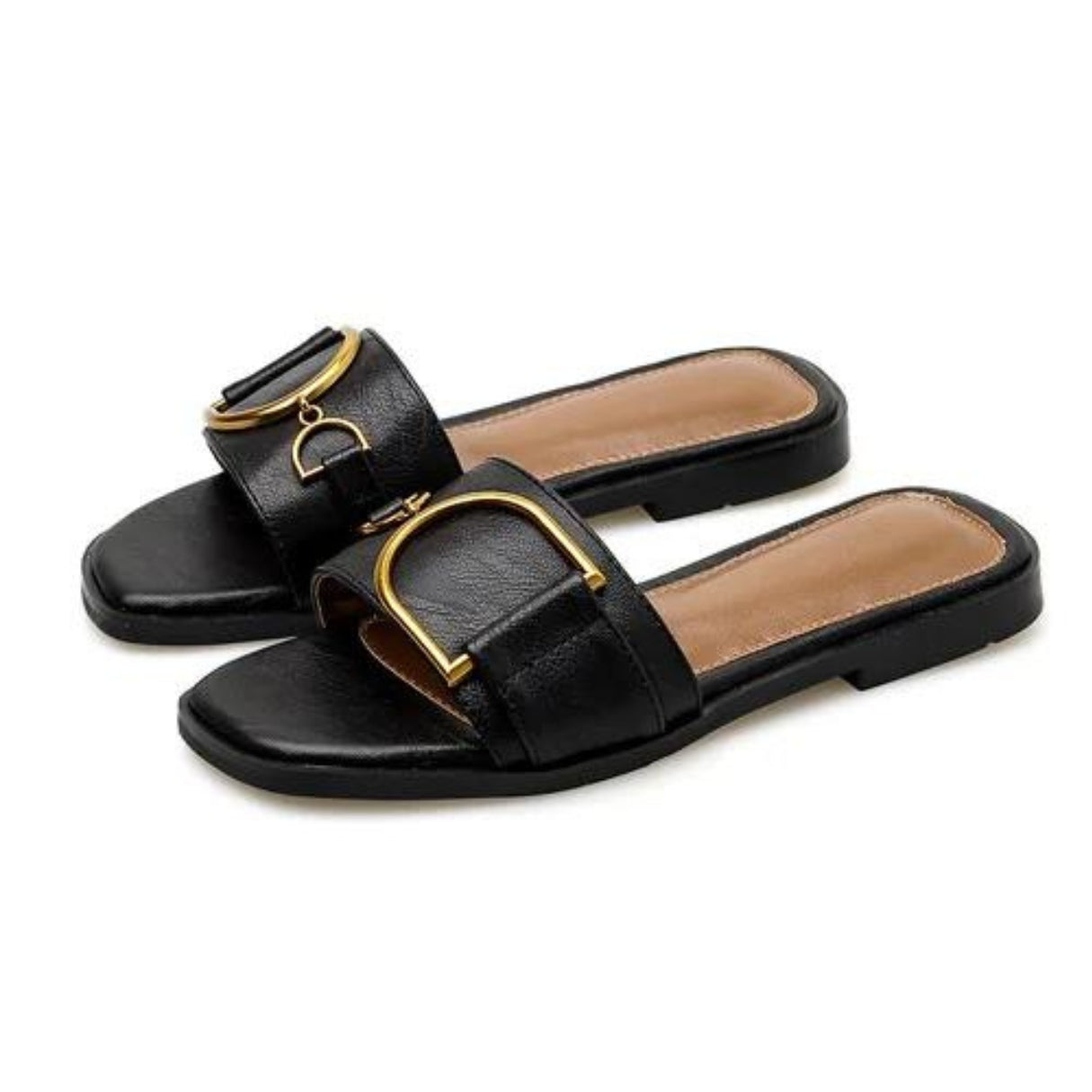 Sandals Women Leather Square Toe Flat Heel