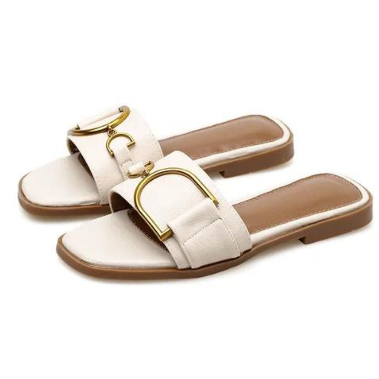 Sandals Women Leather Square Toe Flat Heel