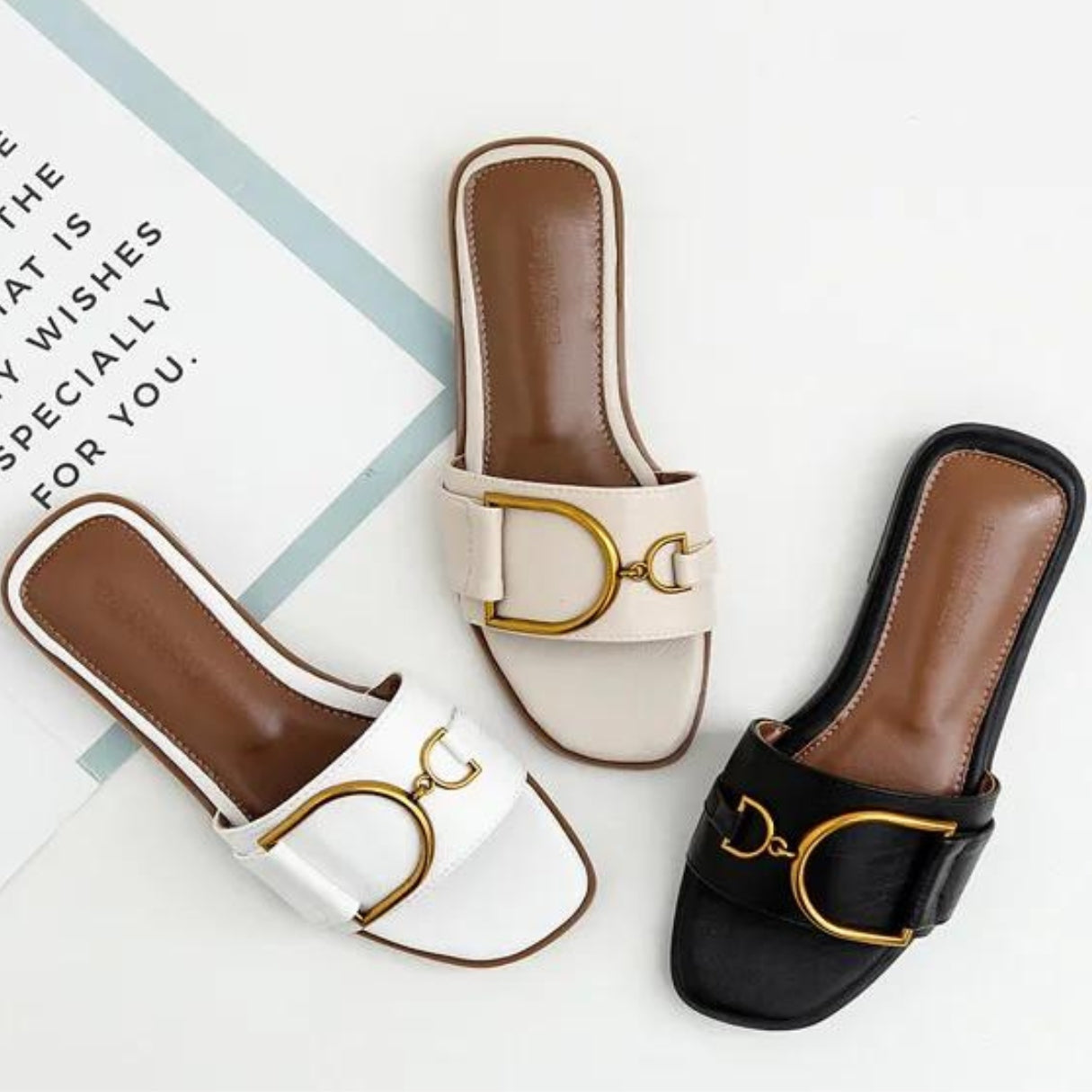 Sandals Women Leather Square Toe Flat Heel
