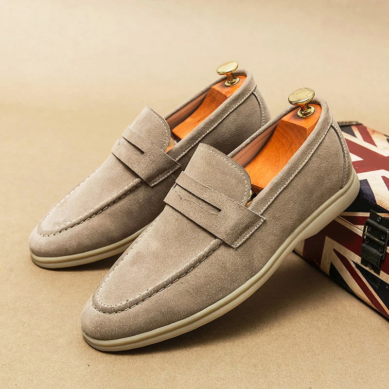 Suede Loafers Cushioned Slip On Dual Buckle