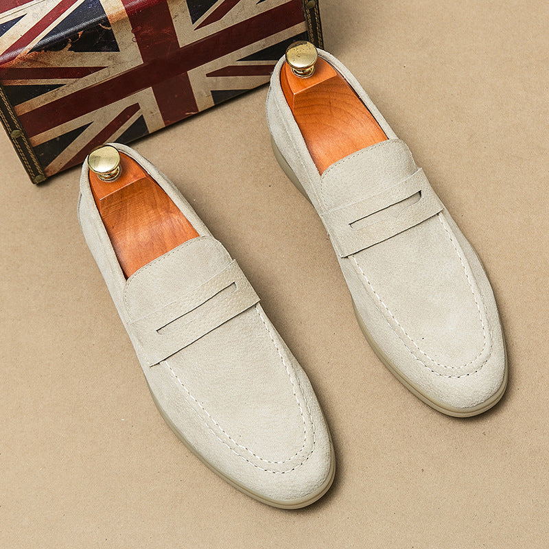 Suede Loafers Cushioned Slip On Dual Buckle