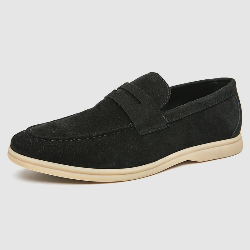Suede Loafers Cushioned Slip On Dual Buckle
