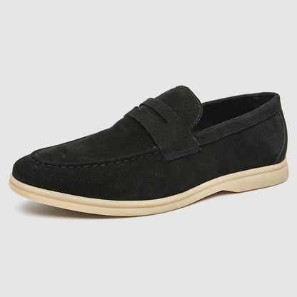 Suede Loafers Cushioned Slip On Dual Buckle