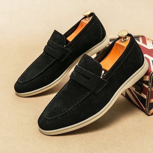 Suede Loafers Cushioned Slip On Dual Buckle