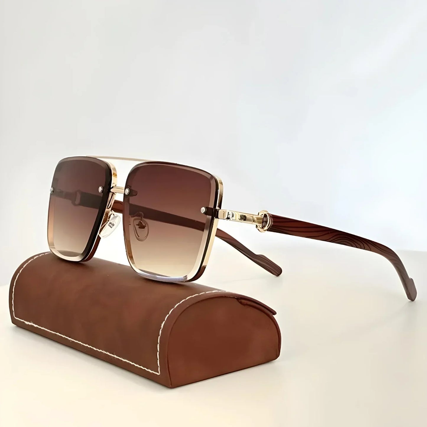 Sunglasses Vintage Metal Frame Wooden Temples