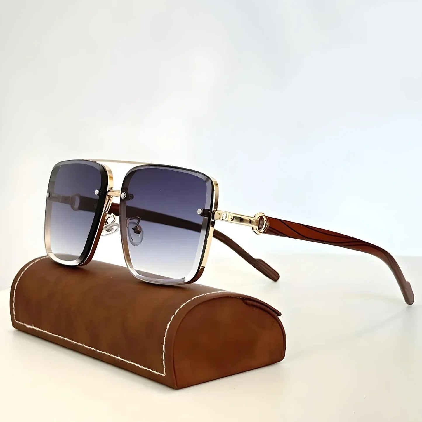 Sunglasses Vintage Metal Frame Wooden Temples