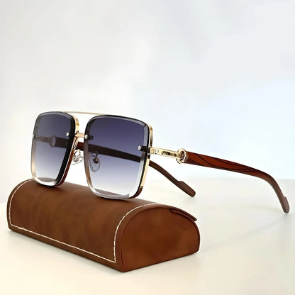 Sunglasses Vintage Metal Frame Wooden Temples