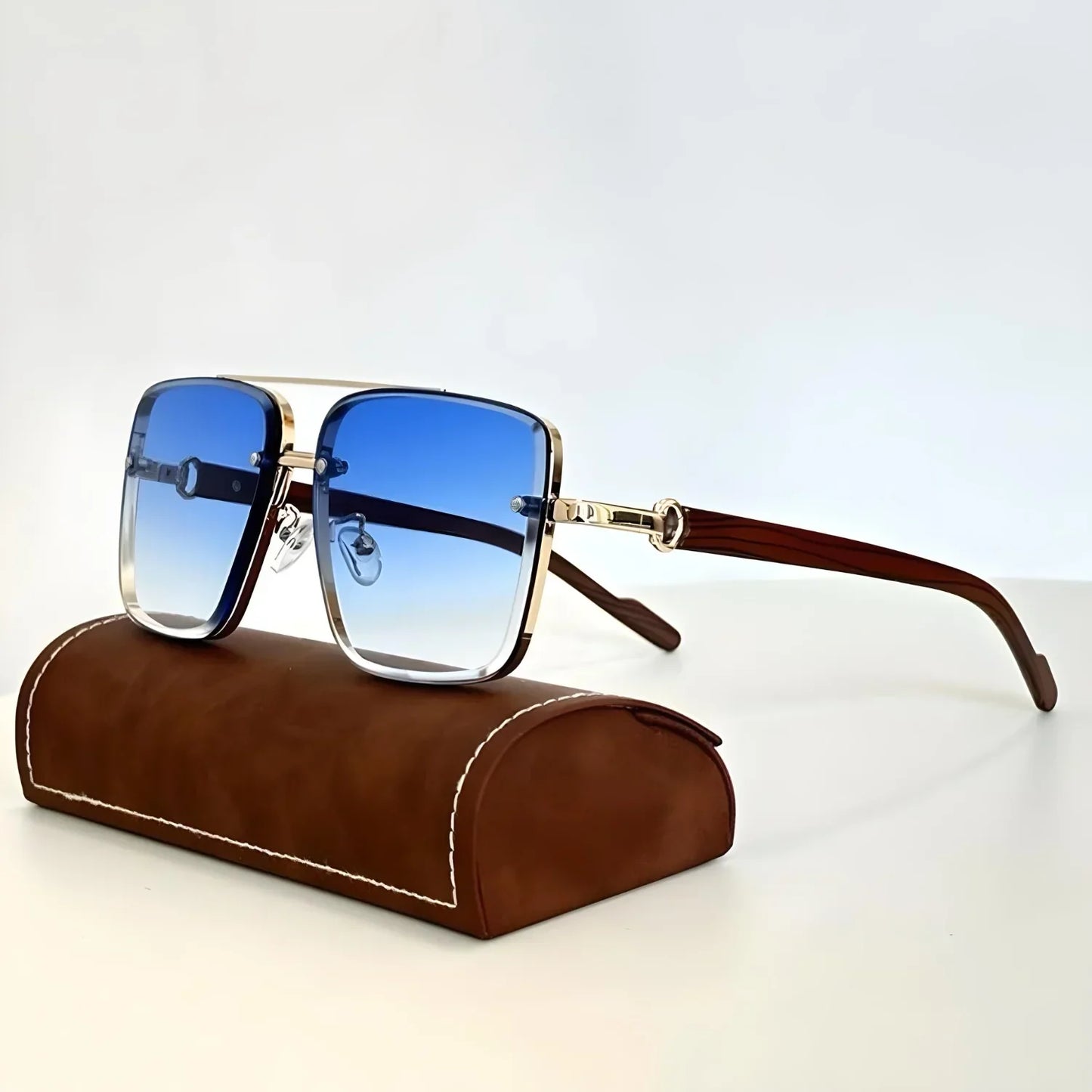 Sunglasses Vintage Metal Frame Wooden Temples