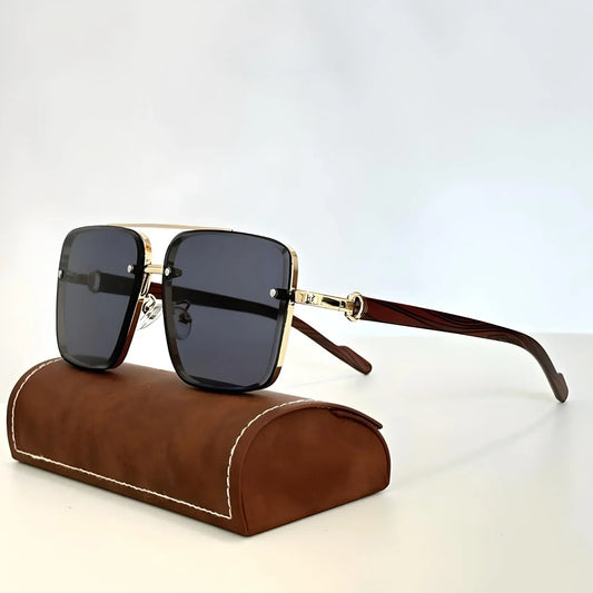 Sunglasses Vintage Metal Frame Wooden Temples