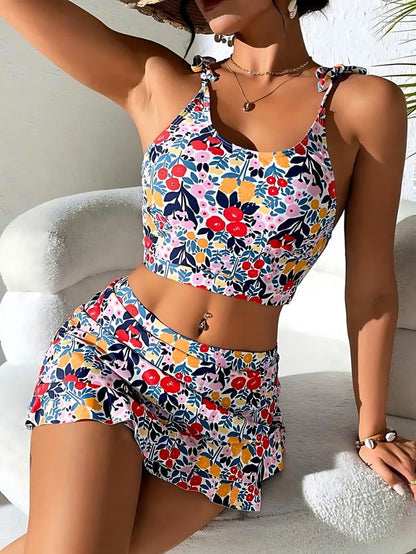 Tankini Skort Set Women Floral Adjustable
