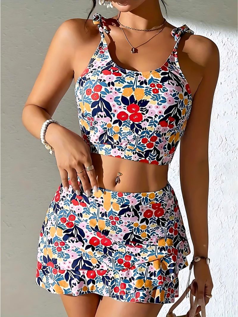 Tankini Skort Set Women Floral Adjustable