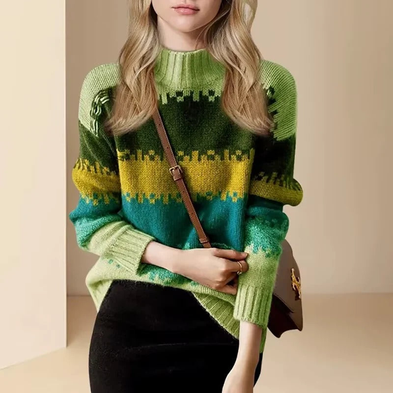 Turtleneck Sweater Pixel Knit Raised Stitching