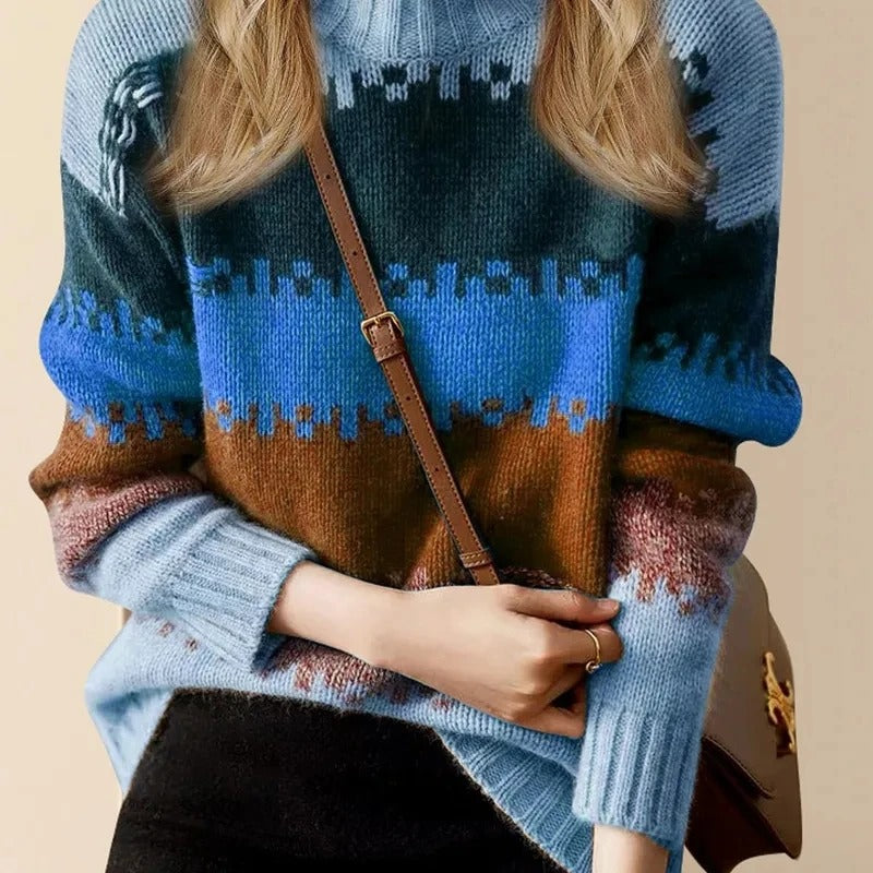 Turtleneck Sweater Pixel Knit Raised Stitching